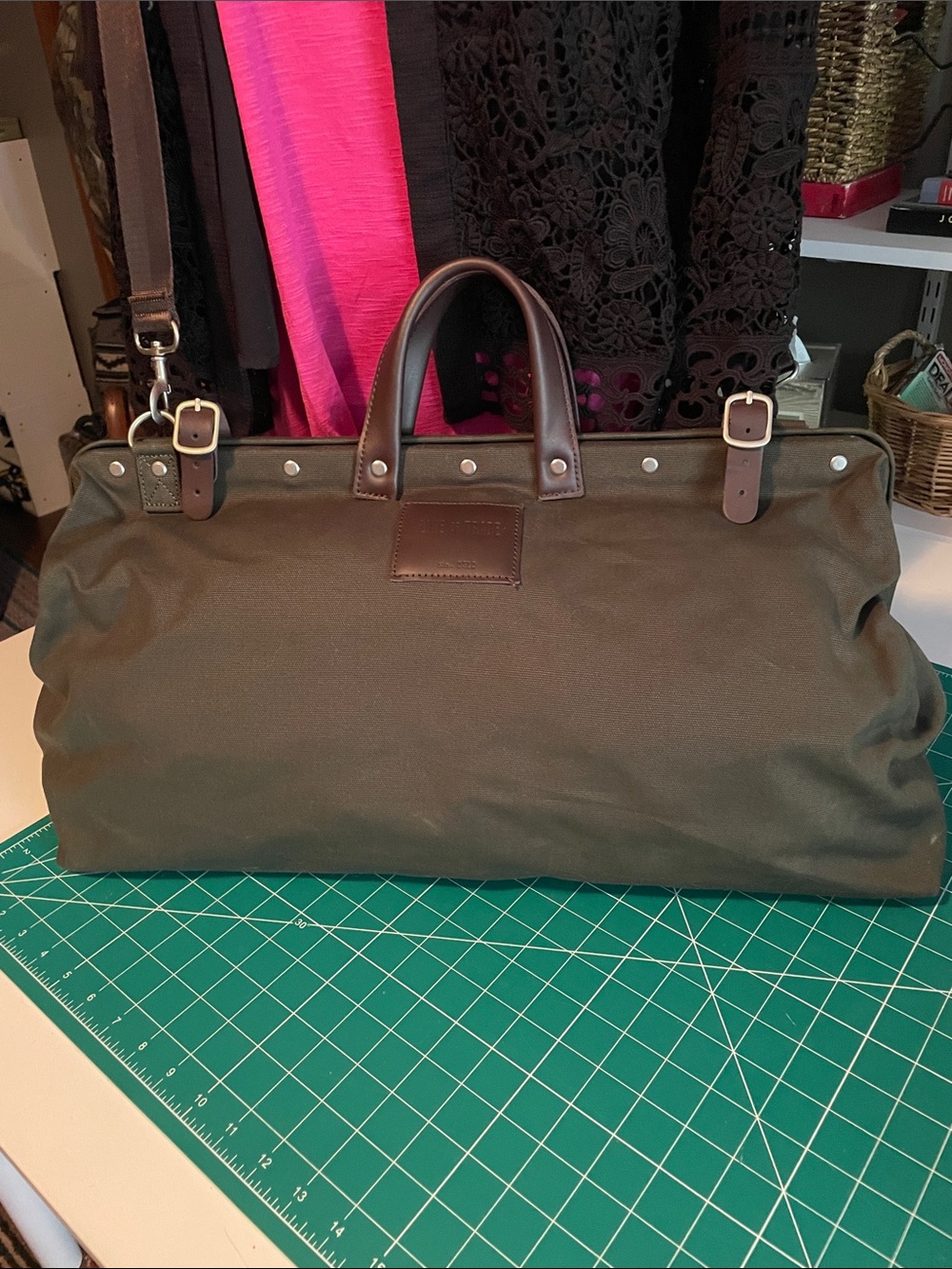 Line Of Trade Olive Canvas Duffel Bag with Brown Leather Trim
